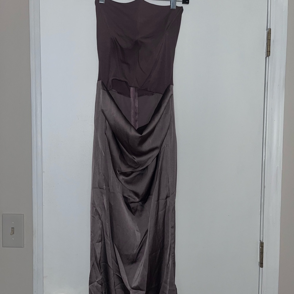 Brown Strapless Corset Maxi Dress